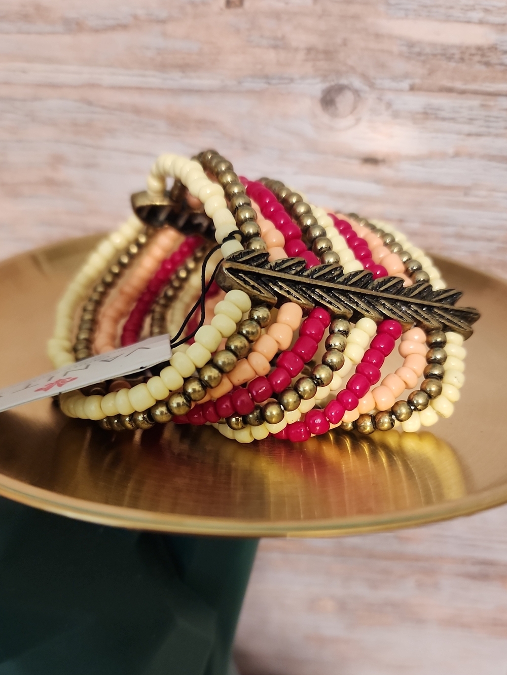 Multi-Strand Beaded Bracelet Set in Cream, Peach & Red